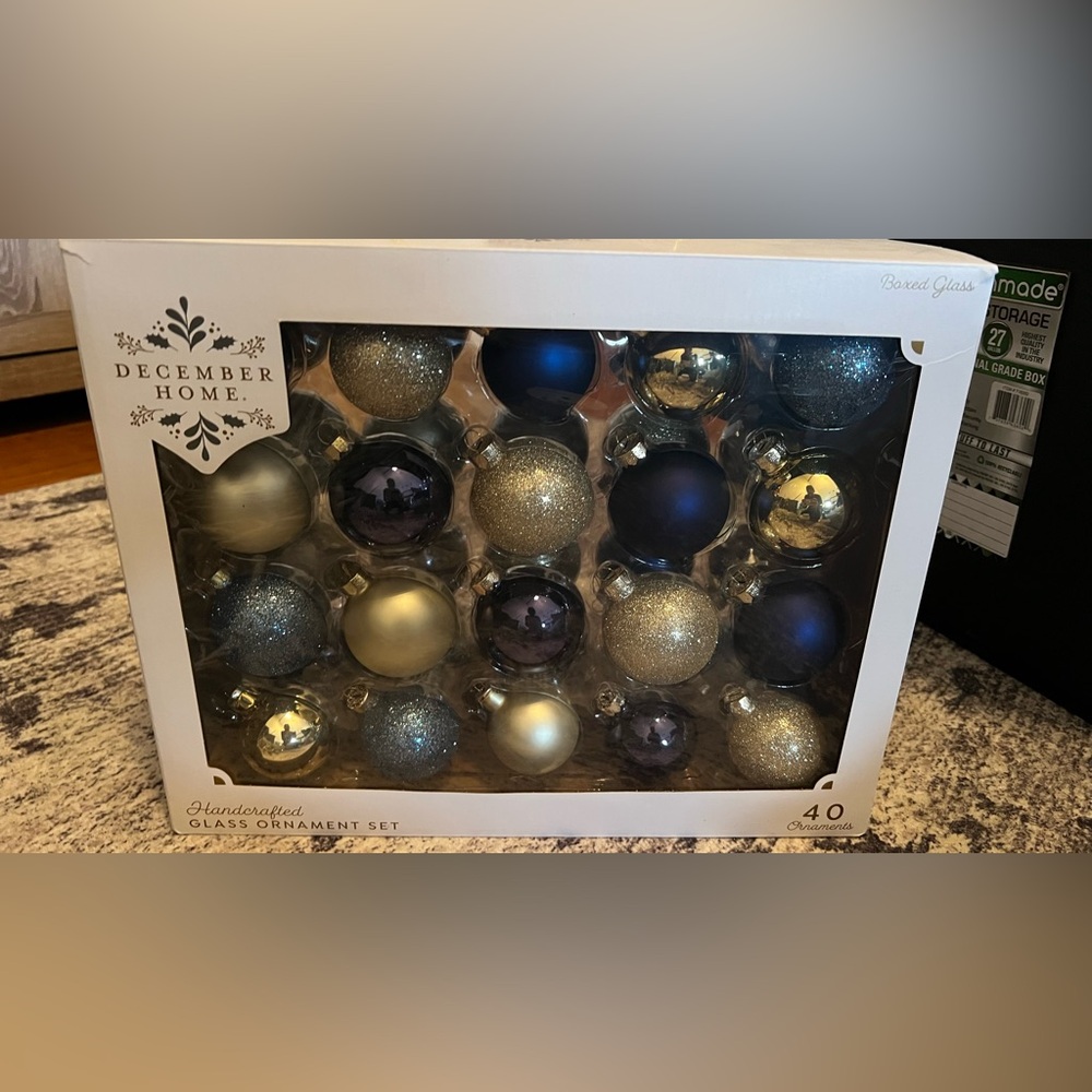 Holiday Ornament Set - Gold, Silver, Blue